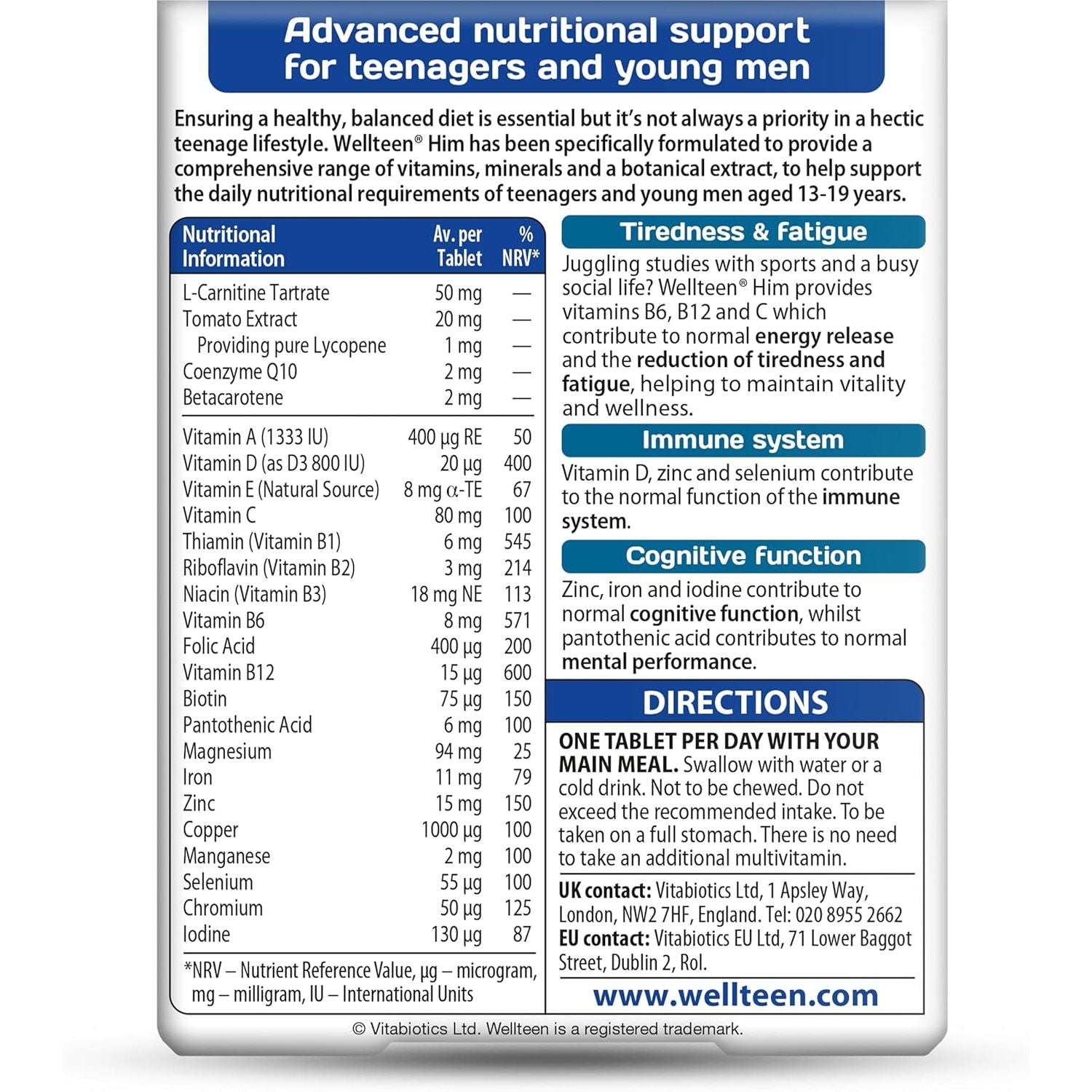 Wellteen Vitabiotics Him Original, 30 Count
