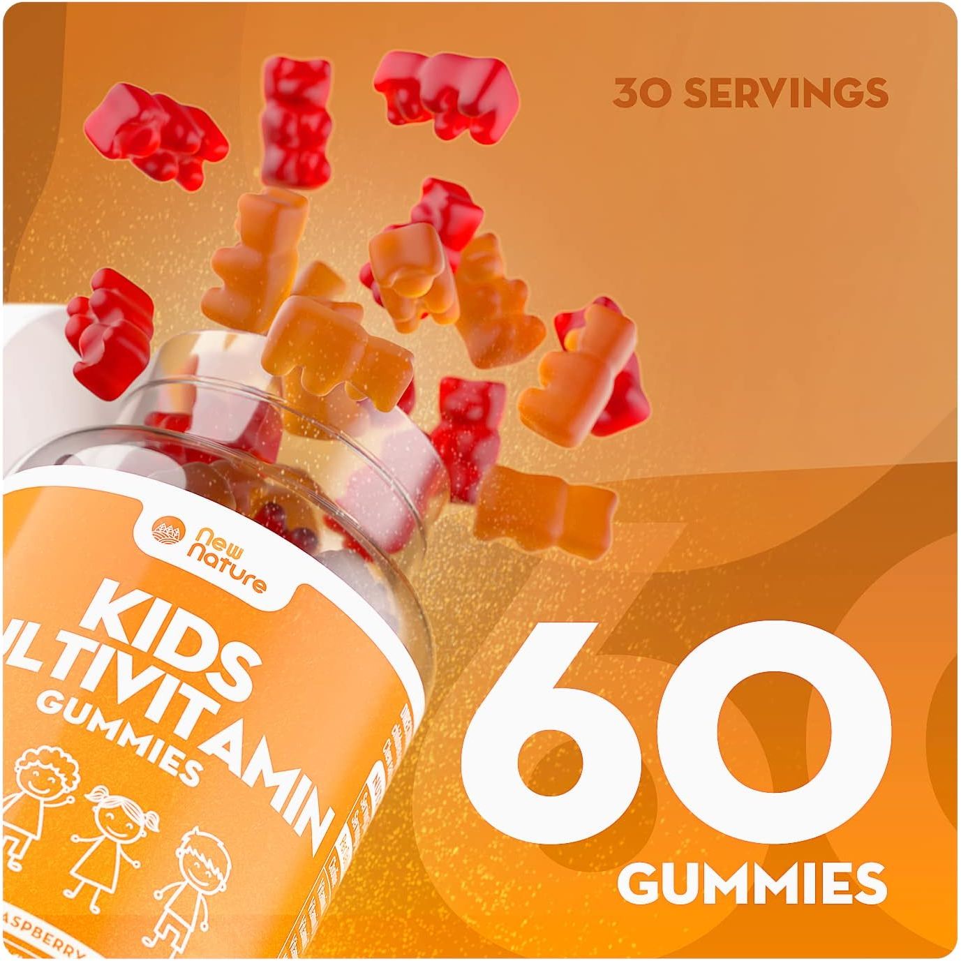 Kids Multivitamin Gummies with Zinc, Vitamin C & Vitamin D - Vitamins for Kids Aged 3+ - Zinc for Immune System - Kids Vitamins (60 Gummies)