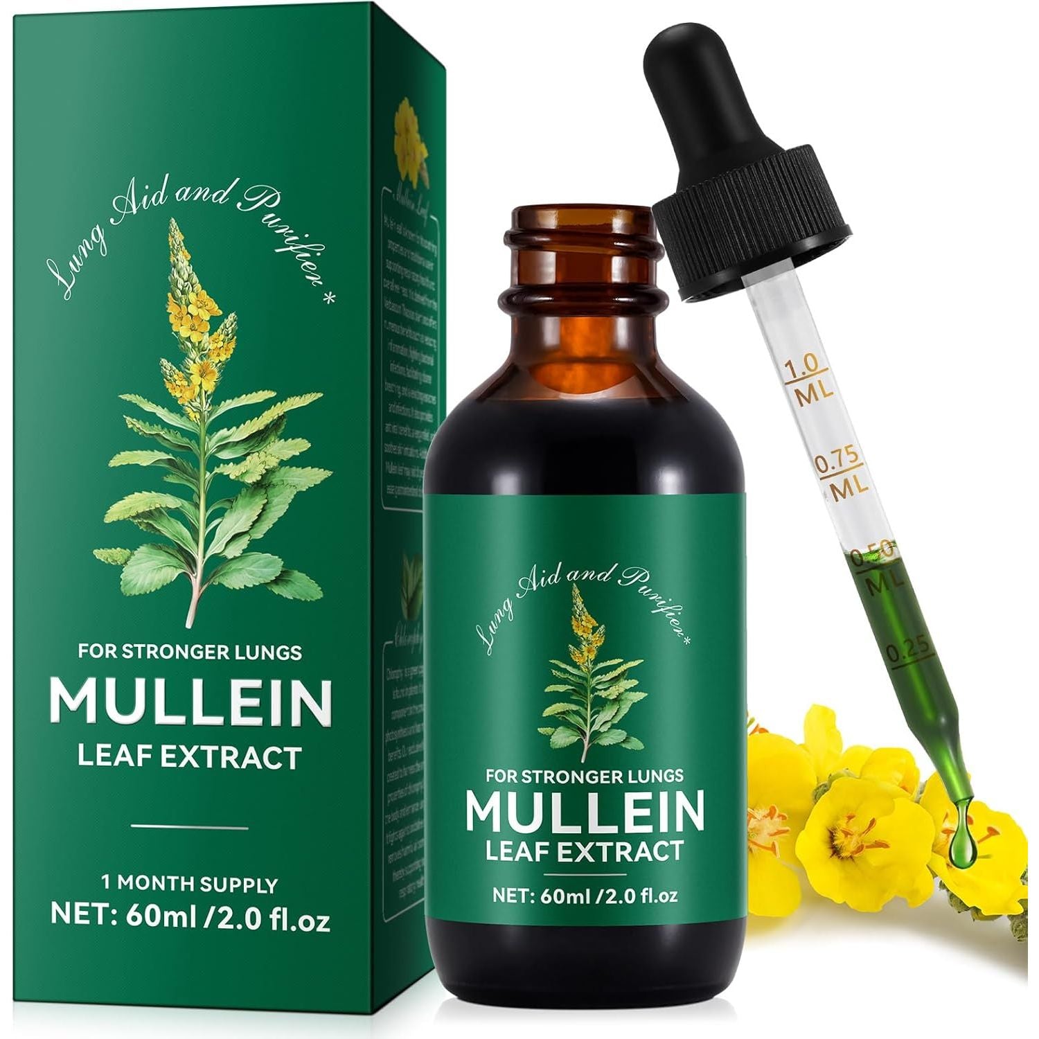 Mullein Leaf Extract for Lungs,60Ml Premium Mullein Leaf Extract Drops Balance Mullein Drops for Lungs,Vegan Premium Mullein Leaf Extract Fast Absorption