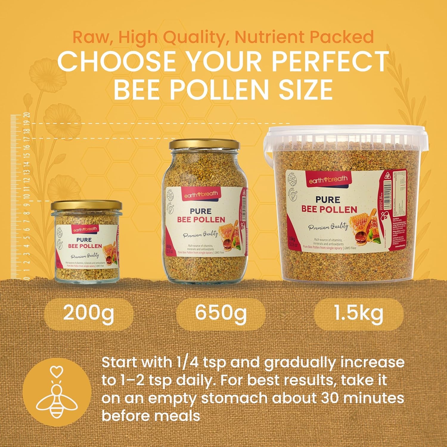 Earthbreath Bee Pollen Granules 400Gr (2X200Gr)– 100% Raw & Natural – Sustainably Harvested – Rich in Natural Goodness – No Artificial Additives