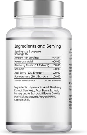 Hyaluronic Acid & Superfruits 1000Mg Complex | 90 Capsules | High Strength | Boosted with Superfruits | Vegan