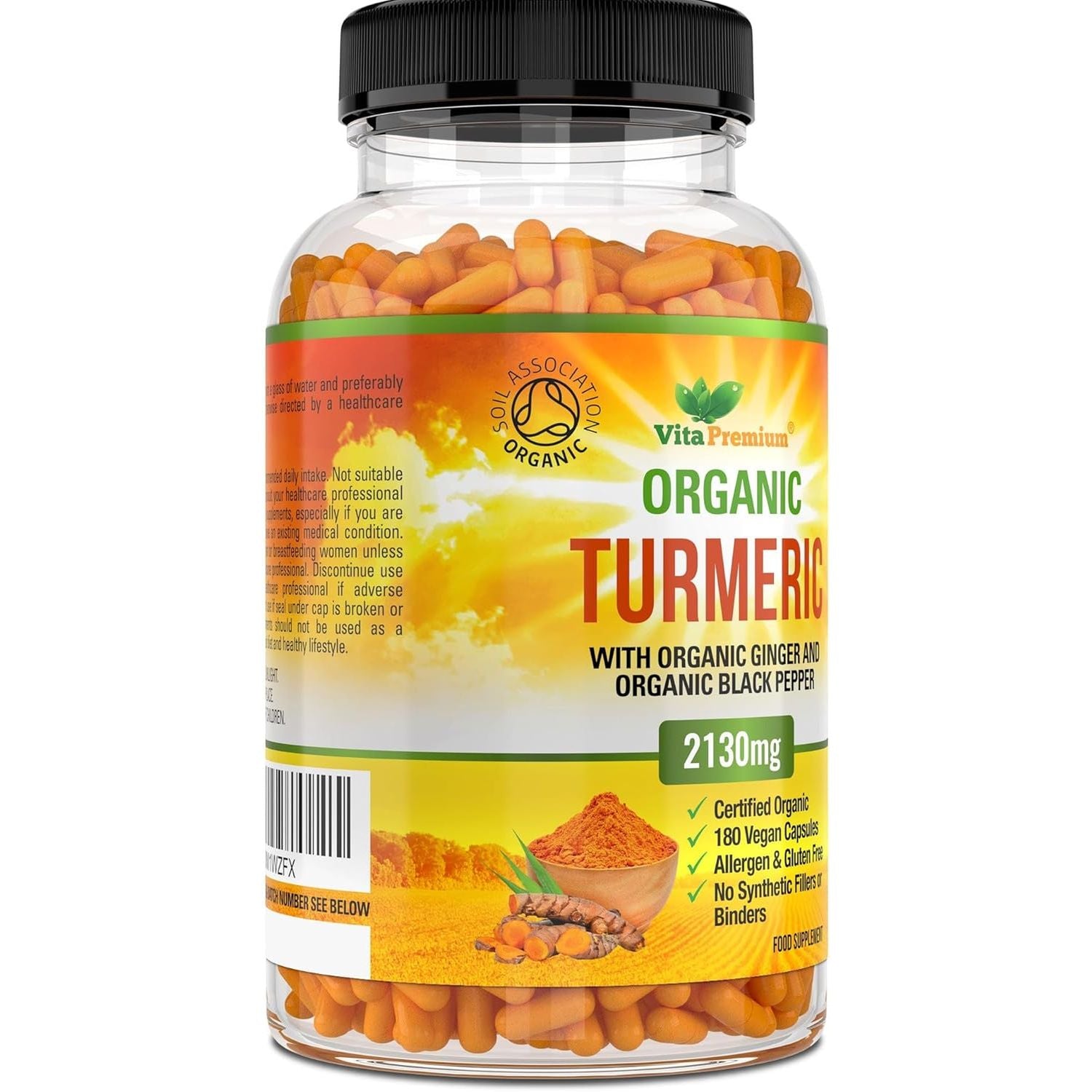 Turmeric and Black Pepper Capsules for Anti-Inflammatory and Joint Pain Relief - 180 Organic Capsules - High Strength Turmeric Curcumin Supplement with Added Black Pepper and Ginger - Made in UK