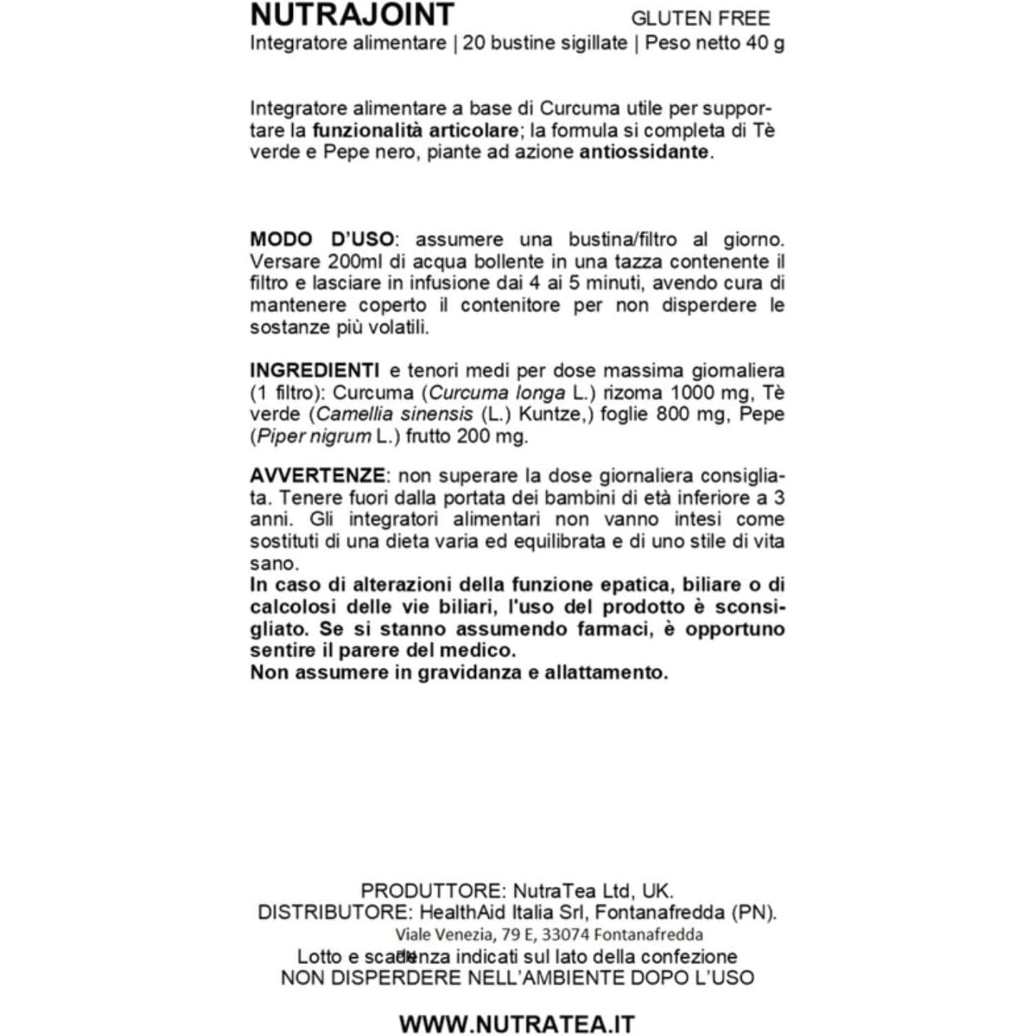 NUTRAJOINT - Joint Care Tea | Helps Improve Mobility & Flexibility - with Turmeric, Green Tea & Black Pepper - 20 Enveloped Tea Bags - by Nutra Tea