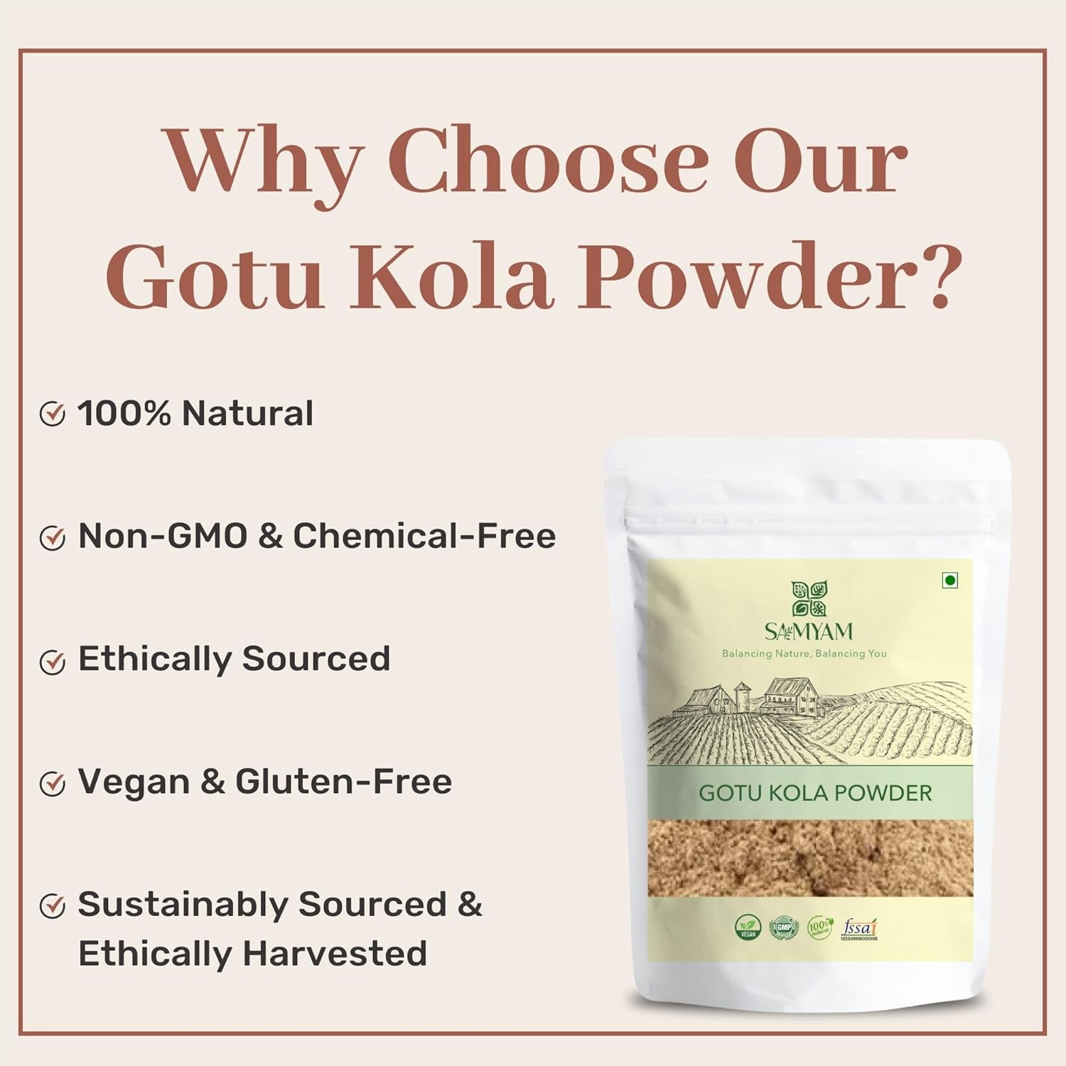 SAMYAM Gotu Kola Powder (Centella Asiatica) - 500G Pack | for Stress and Concentration