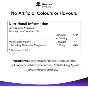 Magnesium Supplements 1000Mg - Pure Magnesium Malate Capsules - Bones & Sleep Support - High Absorption Elemental - Vegan High Strength - 2 Months Supply