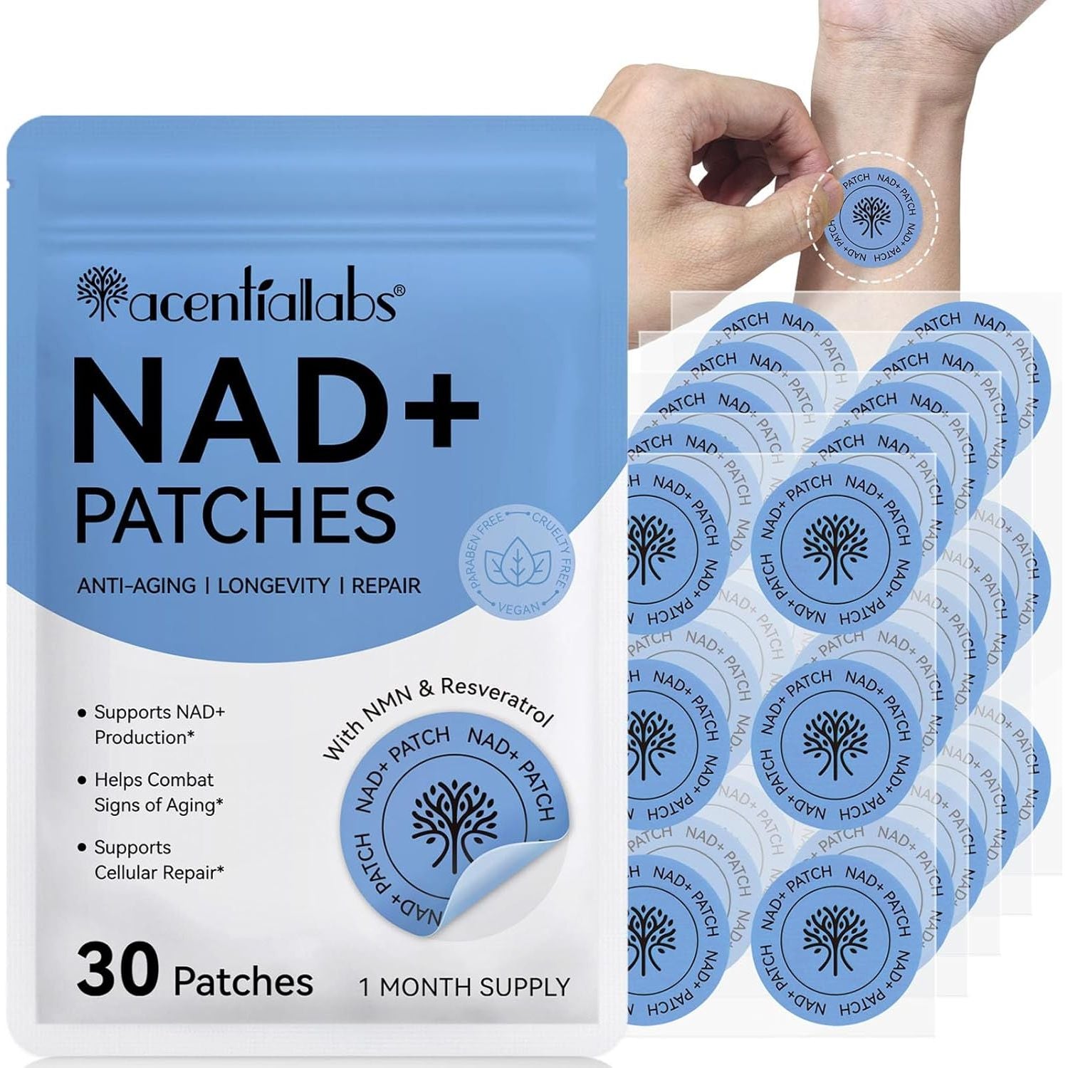 NAD Patches for Women & Men, NAD+ Patch for Energy & Healthy Aging, NAD plus Advanced Total Recovery Patches, 30 Days Supply