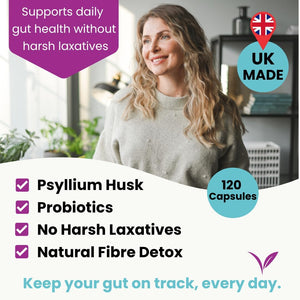 Colon Cleanse plus – 120 Vegan Capsules | Psyllium Husk Complex with Probiotics | High Fibre Digestive Support | Detox, Constipation Relief & Weight Management