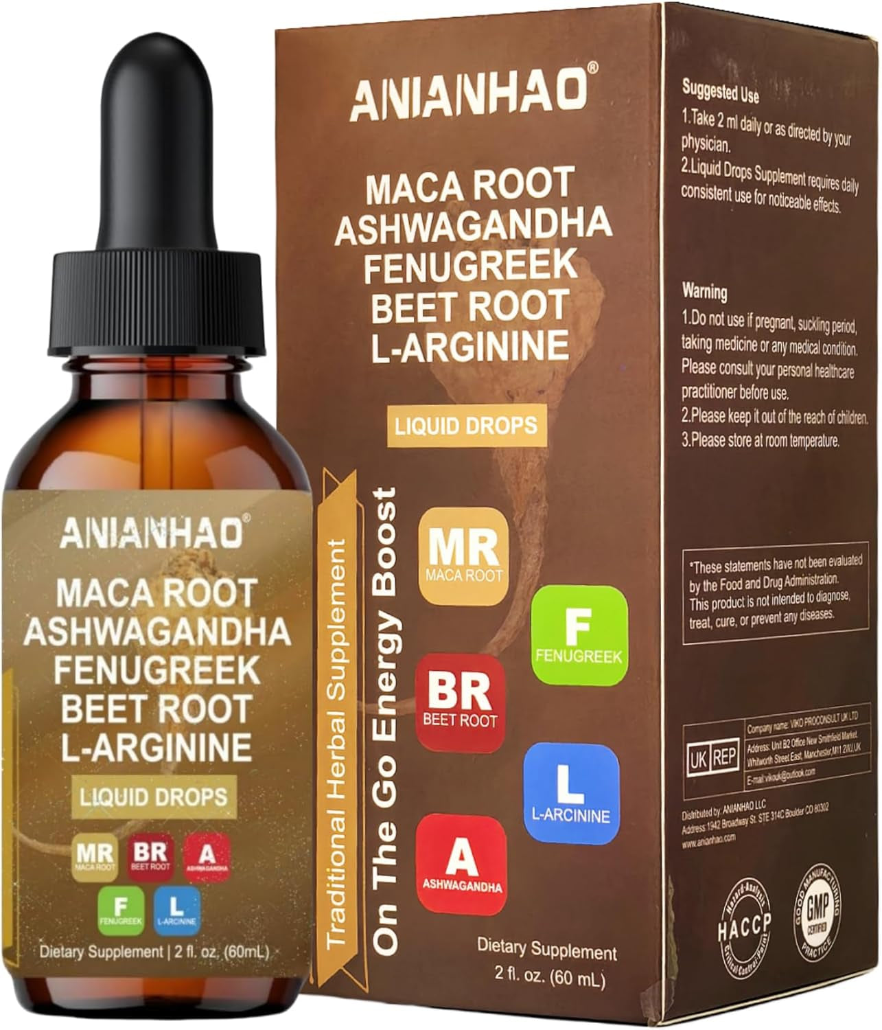 Maca Root Liquid Drops with with Ashwagandha, Fenugreek, Beet Root and L-Arginine - High Strength 60Ml Vegan for Energy Support for Women & Men - Support Mood, Energy & Fitness