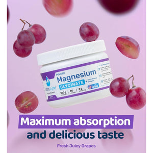 Ultra Lyte Magnesium Glycinate Powder with Trace Minerals 180G – Vegan & Gluten-Free Flavoured Magnesium Supplement – for Sleep Aid, Stress Relief & Muscle Relaxation – 60 Servings (180G, Grape)