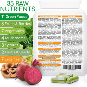 Easygreens - Organic Greens Superfood Capsules – 100 Vegan Capsules - Soil Association Certified Natural Vitamin and Mineral - 35 Raw Greens, Fruits, Vegetables, Mushrooms, Sprouts, Seeds and Herbs