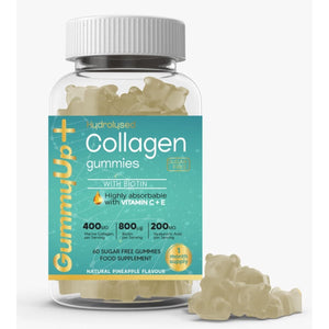 Hydrolysed Collagen Gummies with Biotin + Oral Hyaluronic Acid | Highly Absorbable with Vitamin C+E | 60 Sugar Free Natural Pineapple Flavoured Gummies