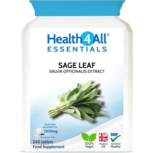 Health4All Sage Leaf 2500Mg 240 Tablets 8 Months Supply, Essential Sage Water Extract for Menopause Support, High Strength Menopause Supplement One-A-Day Tablets (Not Capsules) | Made in UK