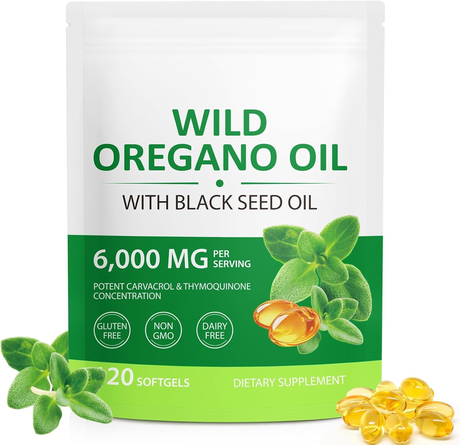 Oregano Oil 120 Softgels - 2-In-1 6000Mg with Black Seed Oil 200Mg & 165Mg Carvacrol | Cold-Pressed, Non-Gmo | Immune, Digestive & Respiratory Support