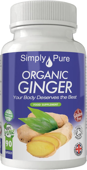 Simply Pure Organic Ginger for Digestive Health & Inflammation | 500 Mg X 90 Capsules | 100% Pure Soil Association Certified | Gluten Free | GM Free | Vegan