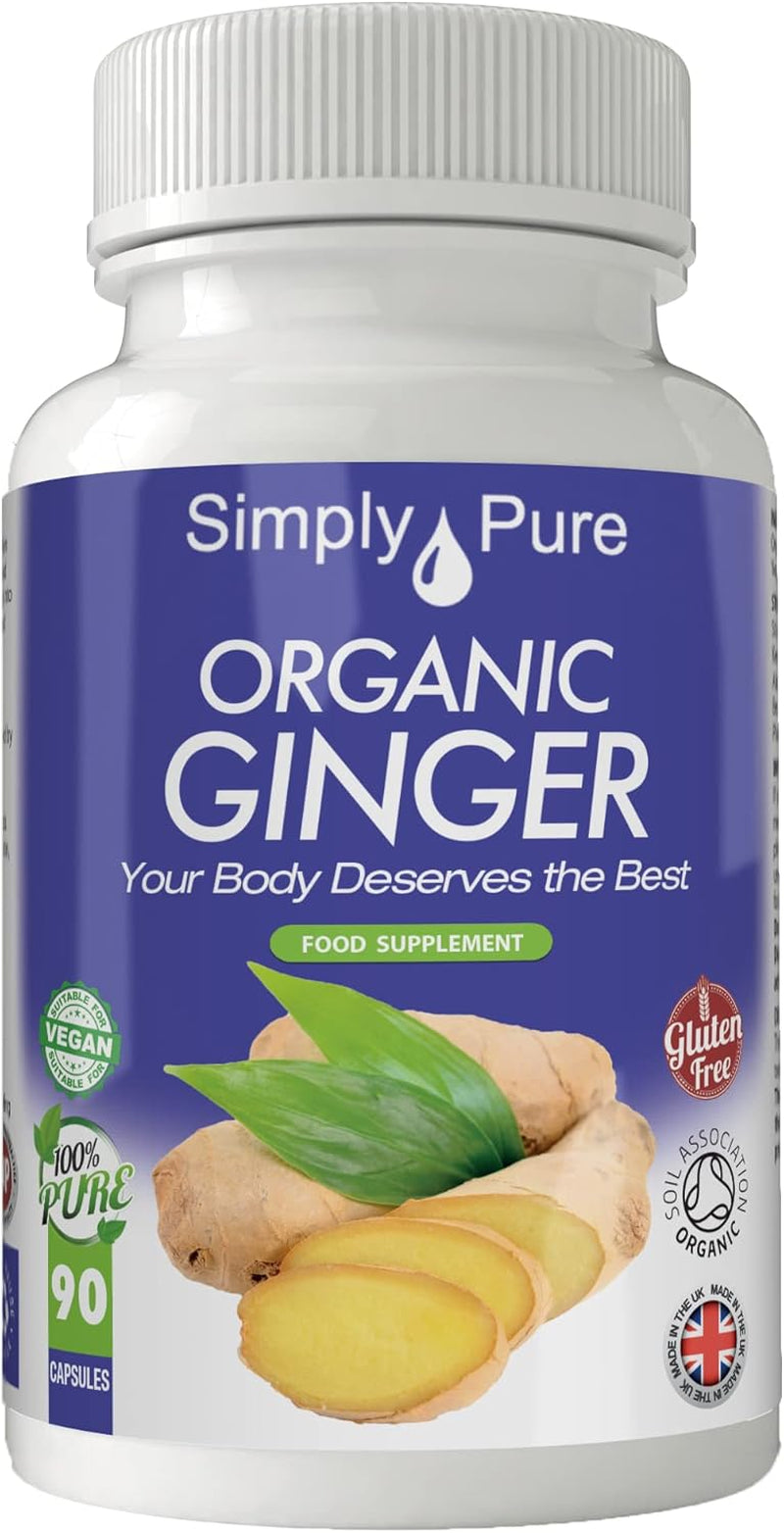 Simply Pure Organic Ginger for Digestive Health & Inflammation | 500 Mg X 90 Capsules | 100% Pure Soil Association Certified | Gluten Free | GM Free | Vegan