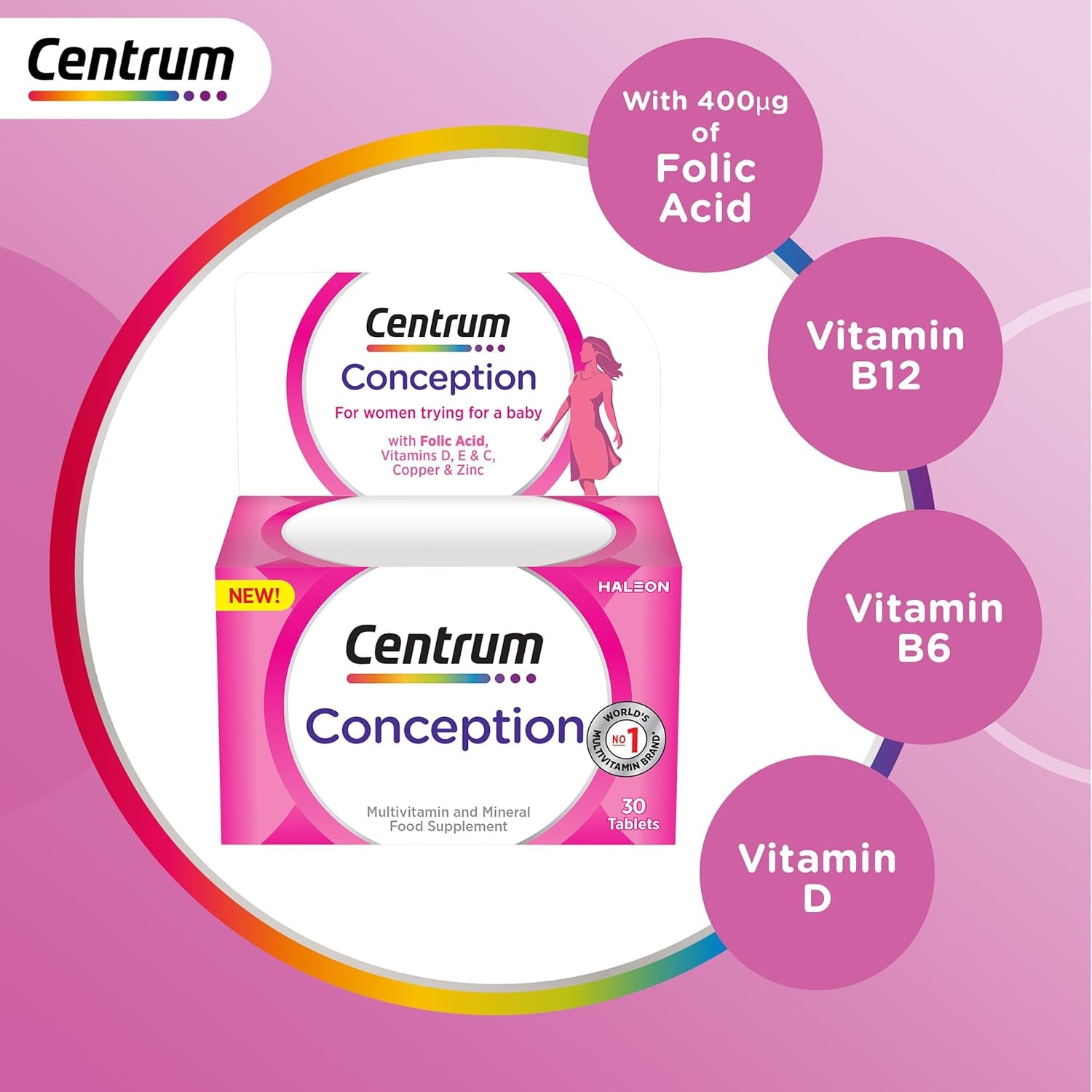 Centrum Conception Vitamins for Women, Fertility Supplements with 400_G Folic Acid, 30 Tablets
