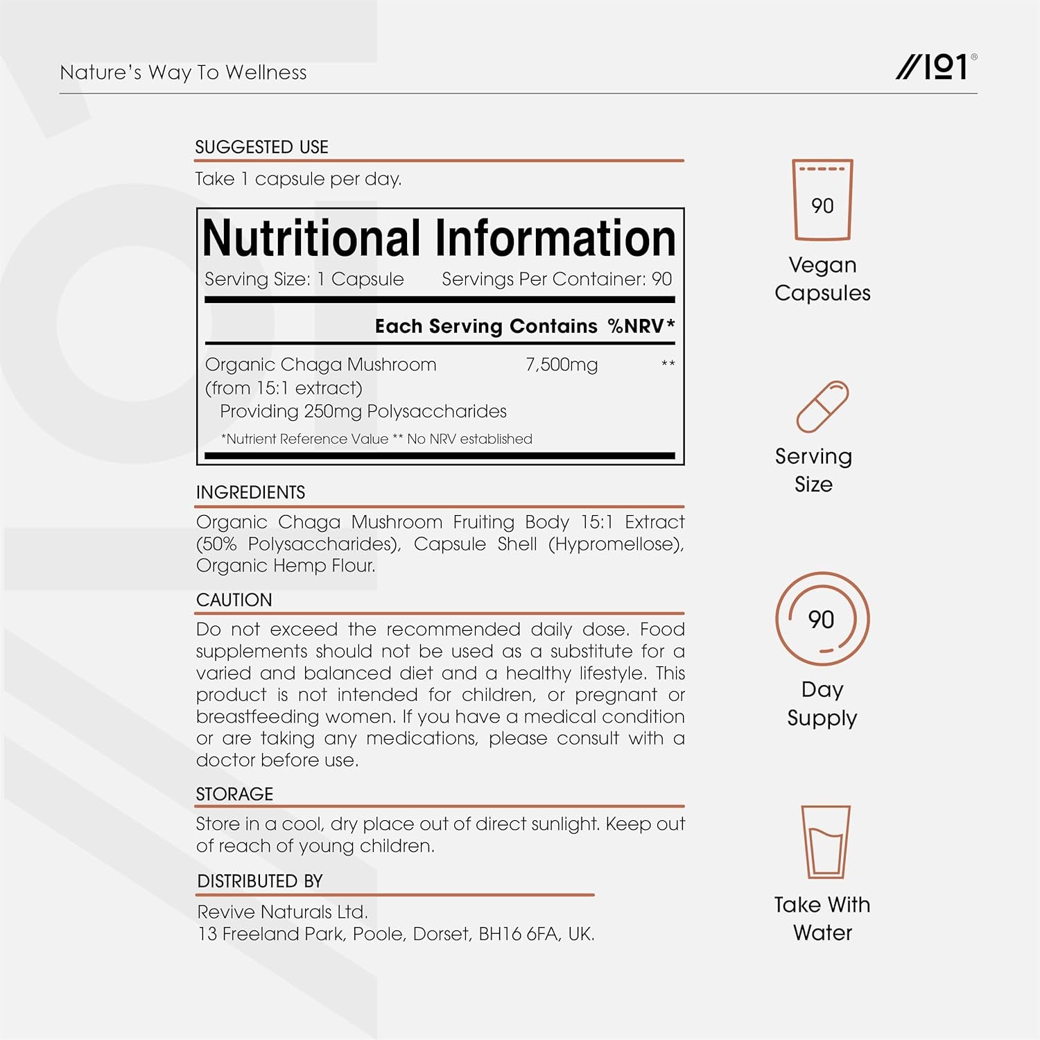 Organic Chaga Mushroom Capsules 7500Mg – 50% Polysaccharides (250Mg) - 90 Vegan Capsules (3 Months Supply) Resealable and Recyclable Pouch - by Alpha01