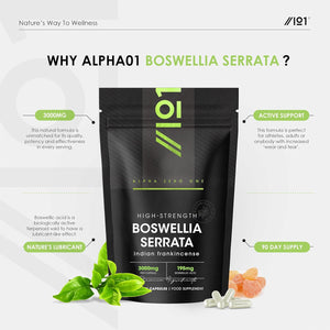 Boswellia Serrata Extract 3000Mg – 65% Boswellic Acid (150Mg per Capsule) - 90 Capsules (2 Months Supply) – Resealable and Recyclable Pouch by Alpha01