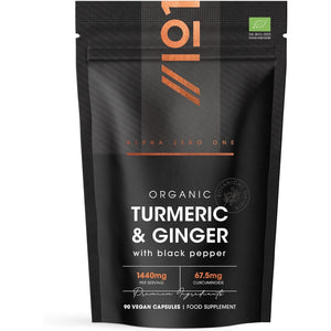 Organic Turmeric 1440Mg with Ginger & Black Pepper - High Strength Curcuminoids - 90 Vegan Capsules - Resealable and Recyclable Pouch - by Alpha01