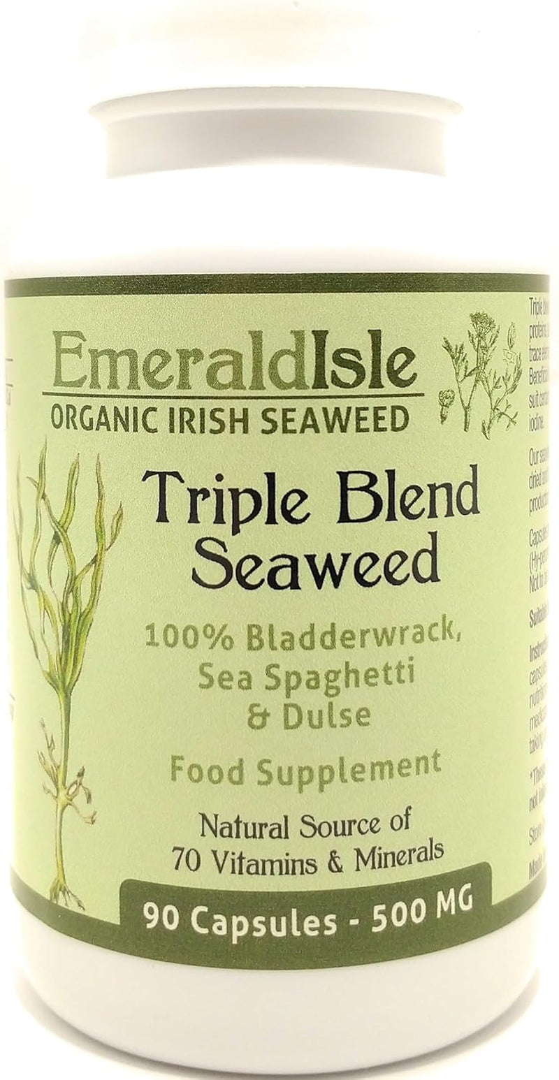 Triple Blend Seaweed Tablets 500 Mg 90 Capsules Certified Organic Harvested in North Atlantic Coast of Ireland