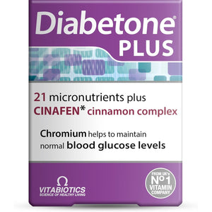 Diabetone plus with CINAFEN Complex: Cinnamon, Fenugreek and Chromium and 21 Micronutrients for Improved Blood Sugar Level and Diabetes Management, by Vitabiotics