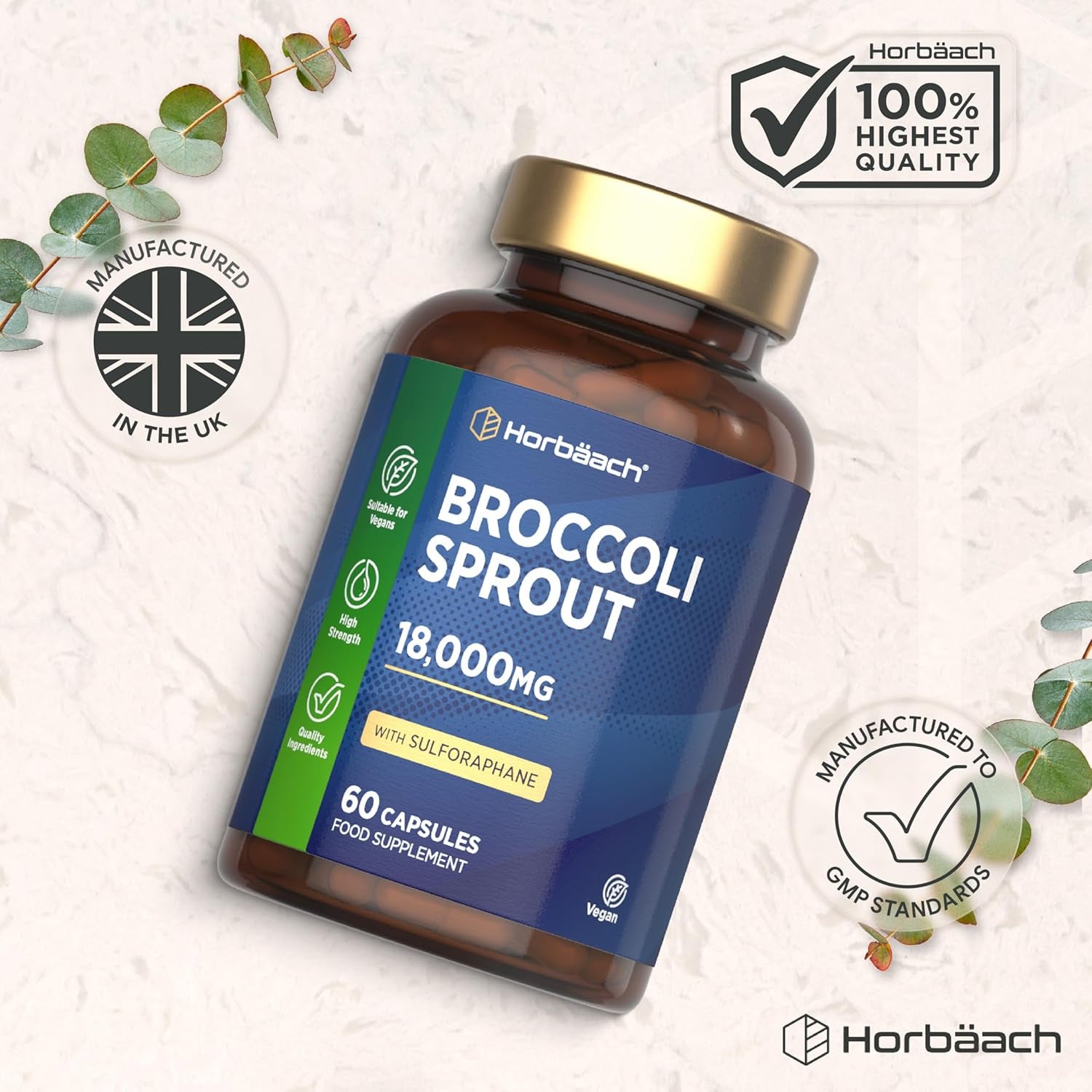 Broccoli Sprout Extract 18,000Mg | Activated Sulforaphane Supplement | 60 Vegan Capsules | High Strength | by Horbaach