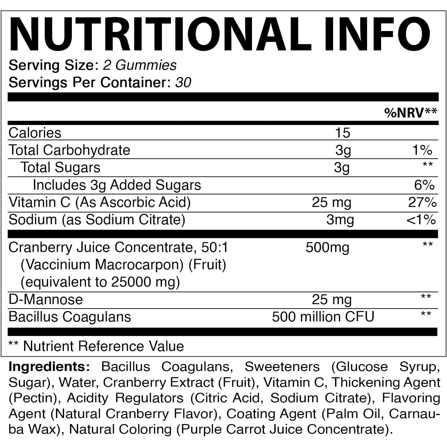 Vitamatic Vegan Cranberry Gummies with D-Mannose, Probiotic & Vitamin C for Women Urinary Tract Health - 25000 Mg Equivalent per Serving - 60 Count - (Non-Gmo, Gluten Free)