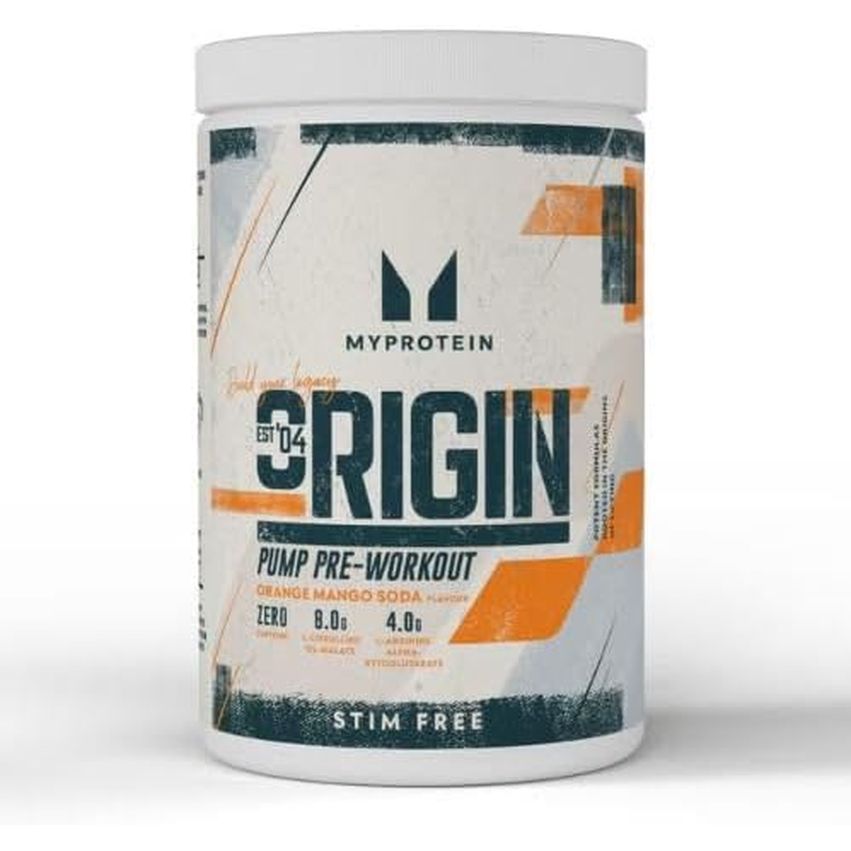 Myprotein Pump Pre Workout, Stim-Free - Orange Mango Soda Flavour, 600G (30 Servings), Zero Caffeine, 8G Citrulline Malate, 4G Arginine, 3.5G Beta Alanine | Vegan & Vegetarian Friendly