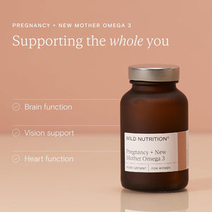 WILD NUTRITION Food-Grown® Pregnancy + New Mother Omega 3 | Omega 3 Pregnancy Vitamins for Women | Prenatal Omega 3 Pregnancy Supplement | Sustainably Sourced Essential Fatty Acids & DHA | 60 Capsules