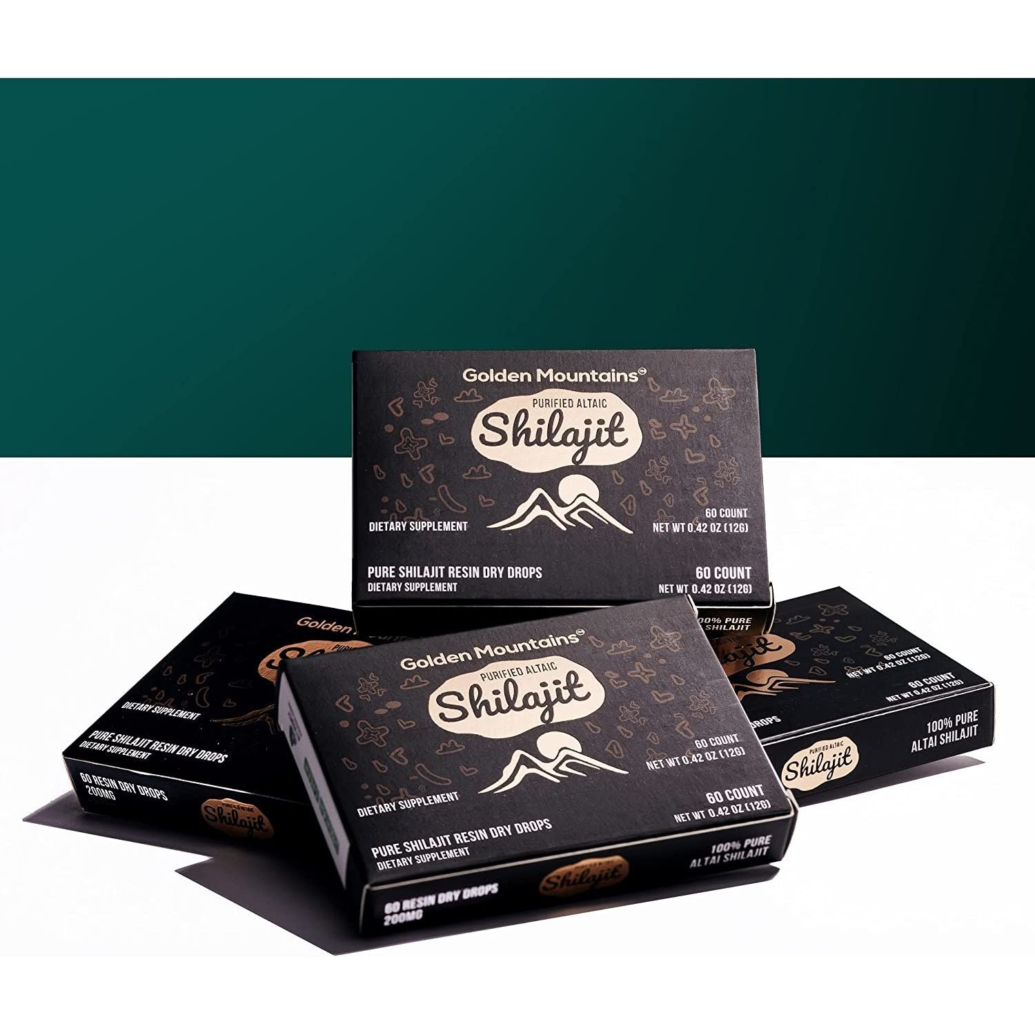 Premium Pure Shilajit Dry Drops by Siberian Green Altai Golden Mountains - 60 Count (200 Mg) Food Supplement Fulvic Acid