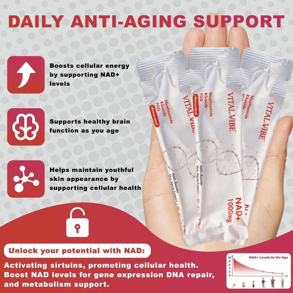 NAD Supplements UK, with Nicotinamide Riboside, Resveratrol & PQQ, 10.5 Fl. Oz NAD Liquid for Men & Women, Anti-Aging, Energy, Focus, Fast-Absorption Berry Flavor Drink Mix (1000Mgliquid 30 Packets)