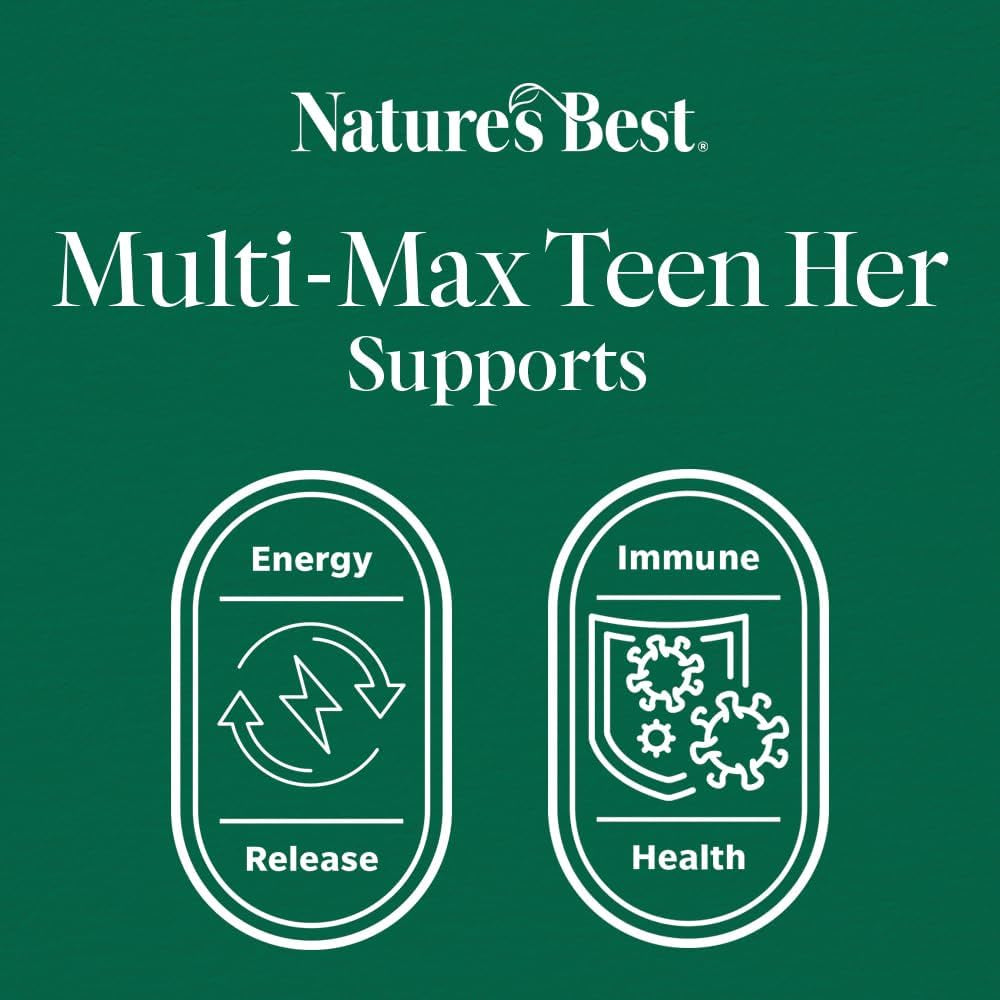 Nature'S Best Multi-Max Multivitamin for Teen Her - Growth & Development Support for Girls 13-19 - with Iron, Vitamin B6 & Vitamin C - UK Made - 90 Tablets (3 Months' Supply)