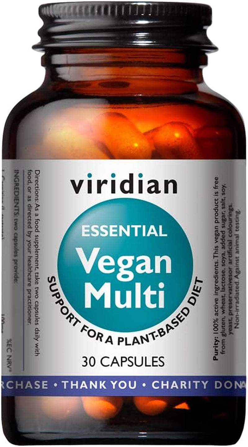 Viridian - Essential Vegan Multivitamin - 30 Caps | Balanced Formula for Plant-Based Diets | Vitamin B12, Iron, Zinc & Vitamin C | 27 Essential Vitamins & Minerals | Nutritionist Formulated