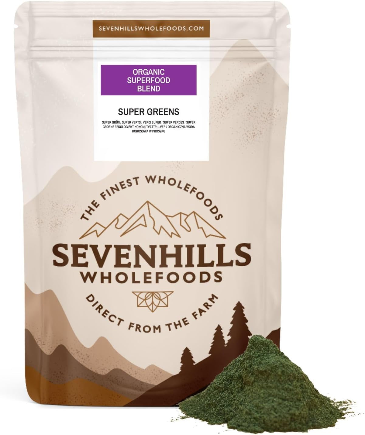 Sevenhills Wholefoods Organic Super Greens Blend 400G | with Spirulina, Chlorella, Wheatgrass, Barley Grass | Supports Skin, Immunity & Reduce Tiredness | 80 Servings | UK Made