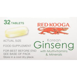 Red Kooga Korean Ginseng and Ginkgo Biloba, Promotes Vitality and Maintains Mental Alertness, Pack of 32 Tablets