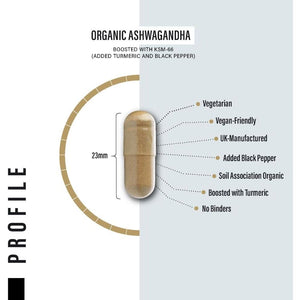 Organic Ashwagandha Capsules 1200Mg - Boosted with 1000Mg of Organic KSM-66 with 5% Withanolides (From 100Mg Extract Ratio 10:1) - Added Turmeric 100Mg and Black Pepper - UK Manufactured
