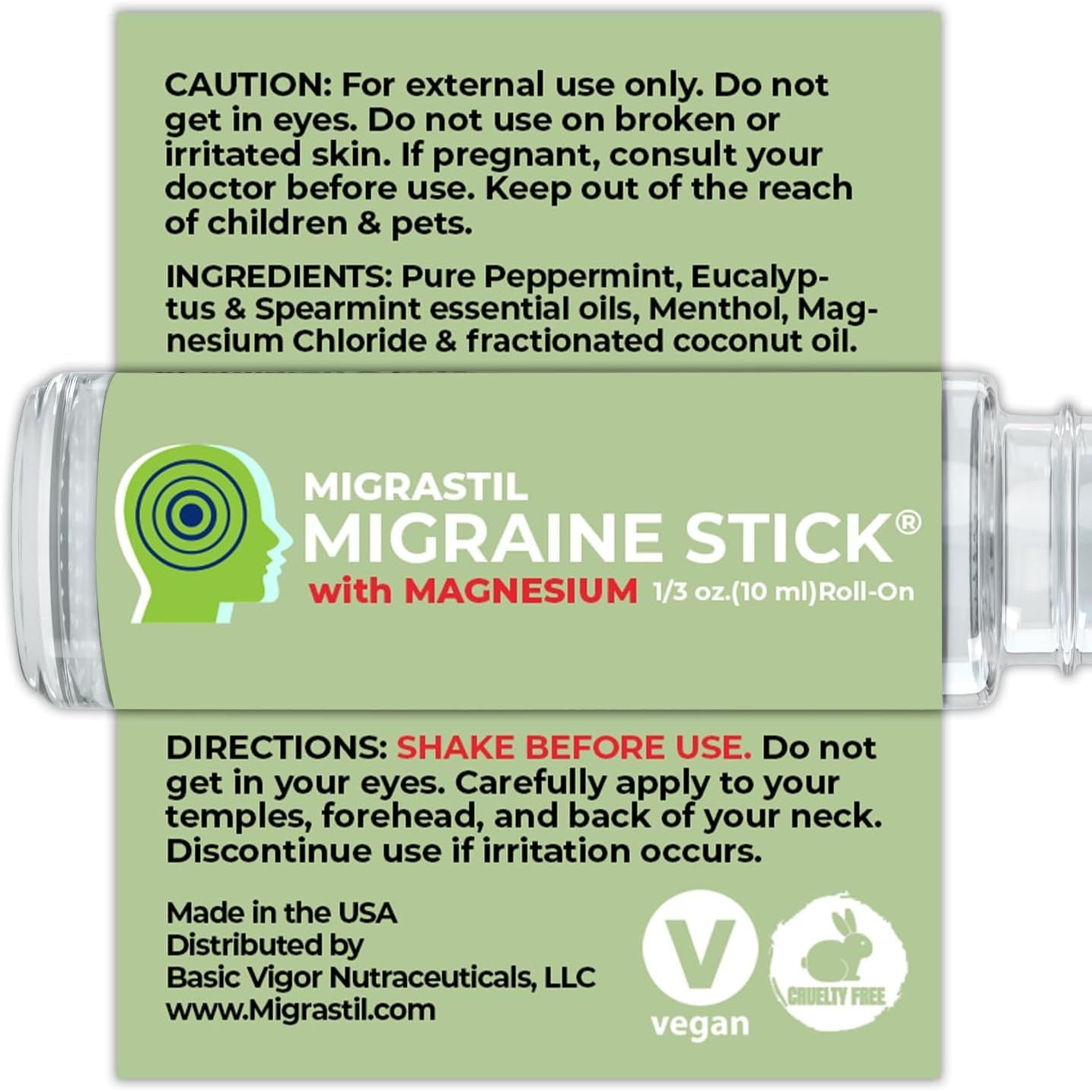 MIGRASTIL Migraine Stick with Magnesium Cooling Peppermint Eucalyptus Essential Oil Topical Magnesium for Headache Support. Made in the USA 10 Ml