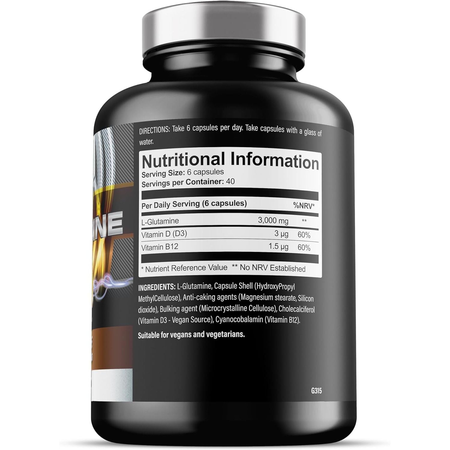 Glutamine - 3000Mg L Glutamine per Serving - Enhanced with D3 & B12 - Vegan and Vegetarian L-Glutamine (240 Capsules - 40 Servings)