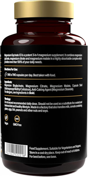 Magnesium Glycinate X3-90 Capsules - 3 in 1 Formula - Bisglycinate | Citrate | Malate - Protein Works