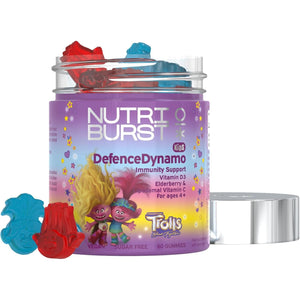 Nutriburst Trolls Kids Defencedynamo - Immune Support & Energy - Vitamin D3 (25Μg), Vitamin C (90Mg) + Black Elderberry Extract (50Mg) - Vegan + Chewable + Sugar Free - Blueberry Flavour - 60 Gummies