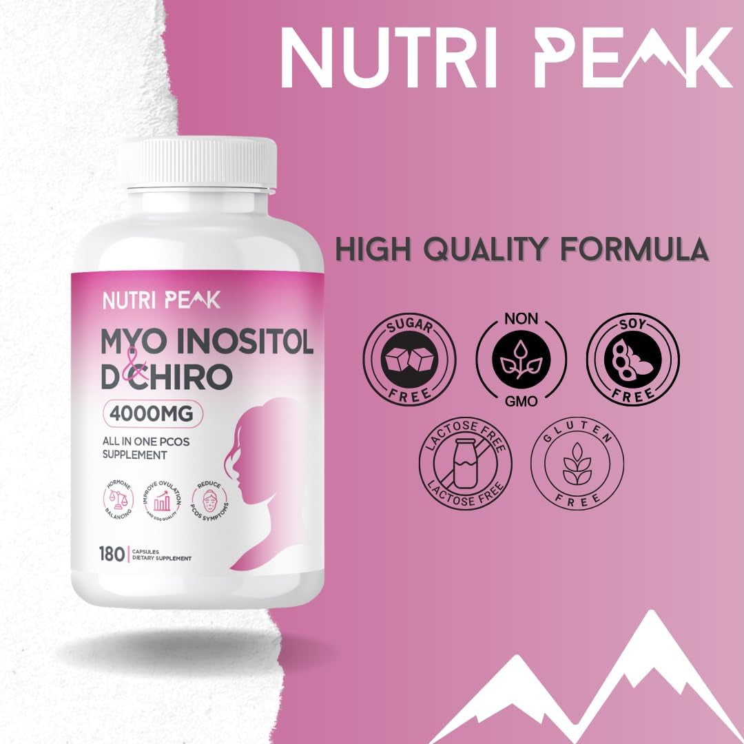 Max Strength Myo-Inositol & D Chiro | All in One PCOS Supplement | 4000MG | 180 Capsules | Hormone Balance for Women | Fertility Supplement for Women | Vegan & Gluten Free