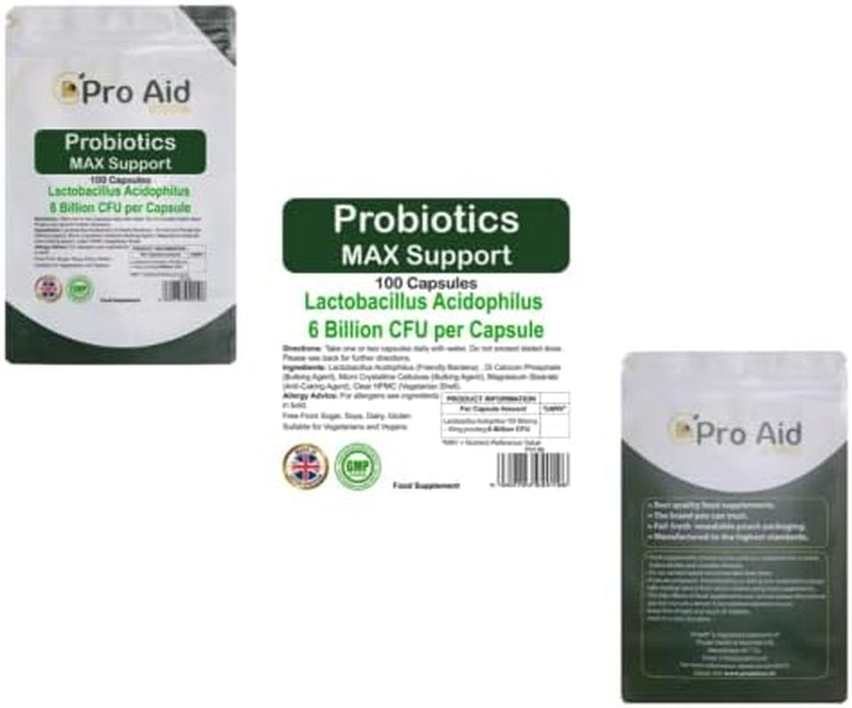 Probiotics Capsules Max Support 6 Billion CFU 100 Pack by Proaid | Healthy Gut | Digestion Support | Bio Cultures | Premium Vegetarian Capsules