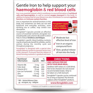 Feroglobin Iron Supplement Capsules Support Iron Defficiency, Anemia and Blood Formation, Boost Energy, Immunity and Vitality While Reducing Fatigue and Tiredness