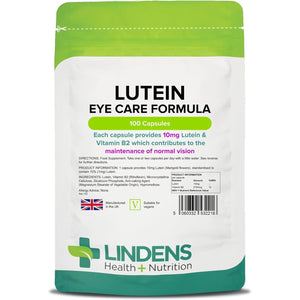 Lindens - Lutein 10Mg, 100 Capsules - UK Made - Marigold Extract with Vitamin B2 - Vision & Eye Health, Standardised Potent Extract - Letterbox Friendly - Vegan