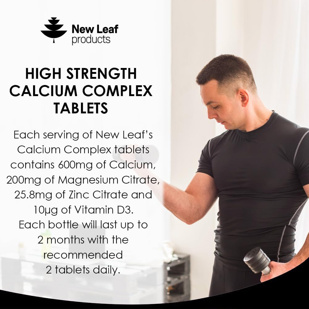 Calcium Magnesium Zinc and Vitamin D Supplement - 120 High Strength Tablets Supplement with Magnesium Vitamin D, Zinc Tablets Complex Made in the UK by New Leaf