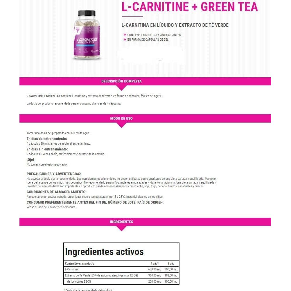 TREC Nutrition L-CARNITINE + Green Tea | Turn Fat into Energy | Weight Loss Metabolism Booster | 90 Capsules