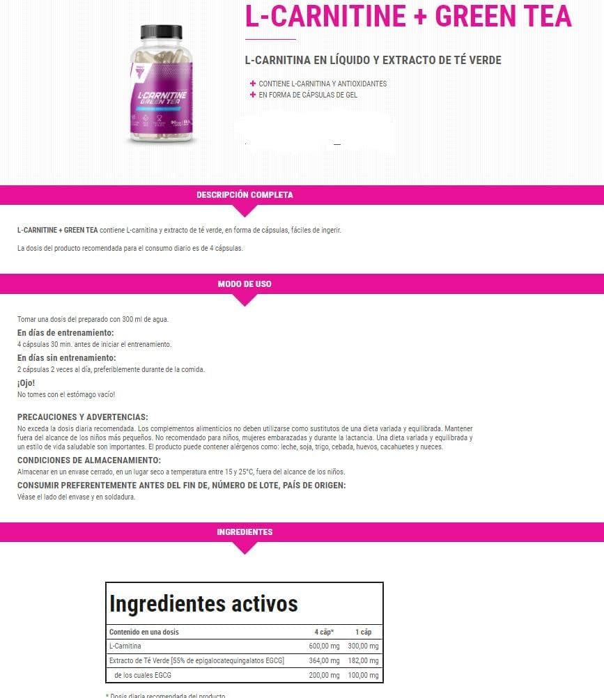 TREC Nutrition L-CARNITINE + Green Tea | Turn Fat into Energy | Weight Loss Metabolism Booster | 90 Capsules