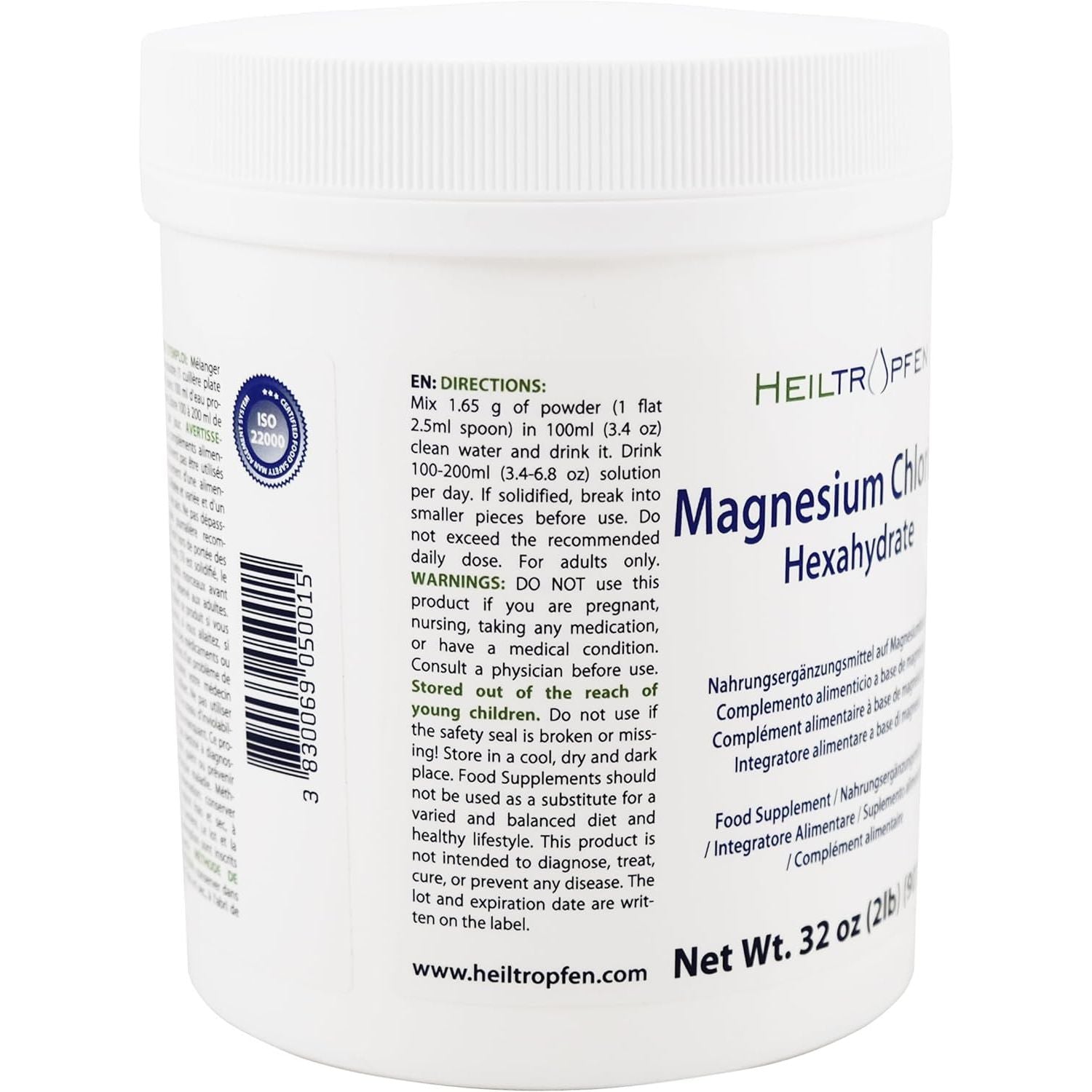 2 Pounds / 907 G Magnesium Chloride Powder | Hexahydrate | Pharmaceutical Grade Ingredients | Crystal Powder | Pure Ph. EUR., BP, USP, 100% - Muscle Pain Relief | Heiltropfen®
