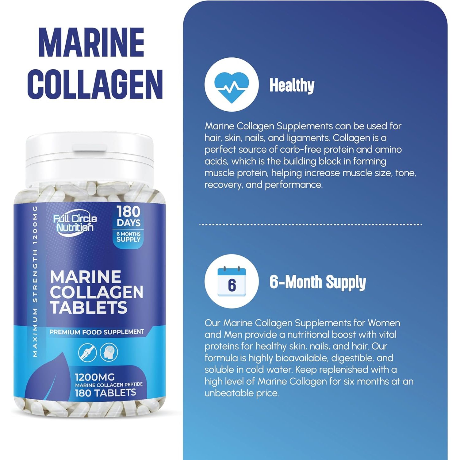 Marine Collagen Tablets 1200MG - 2400MG - 180 Days Supply - Marine Collagen Supplement