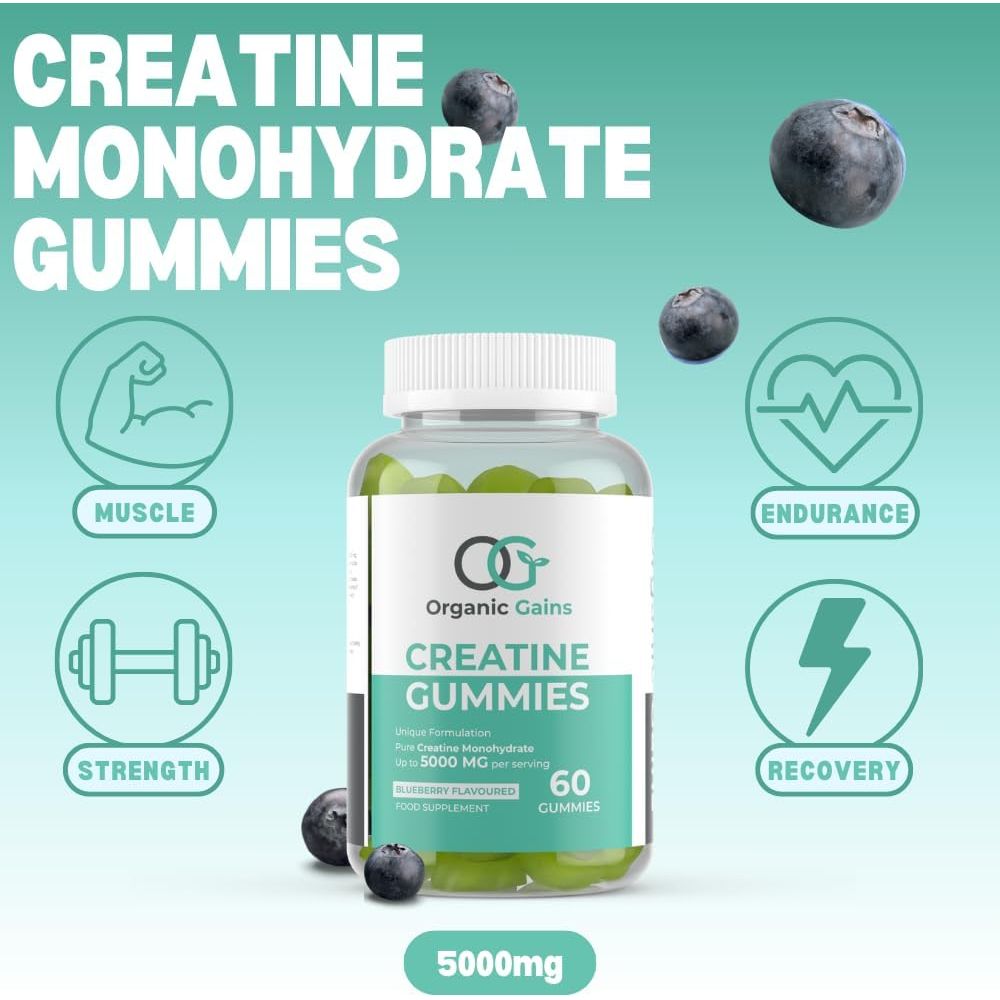 OG Creatine Monohydrate 5000Mg Max Gummies - Natural Blueberry Flavour, Vegan, Energy Boost for Athletes - Premium Pre Workout for Men & Women, Superior Absorption, Formulated by Doctors